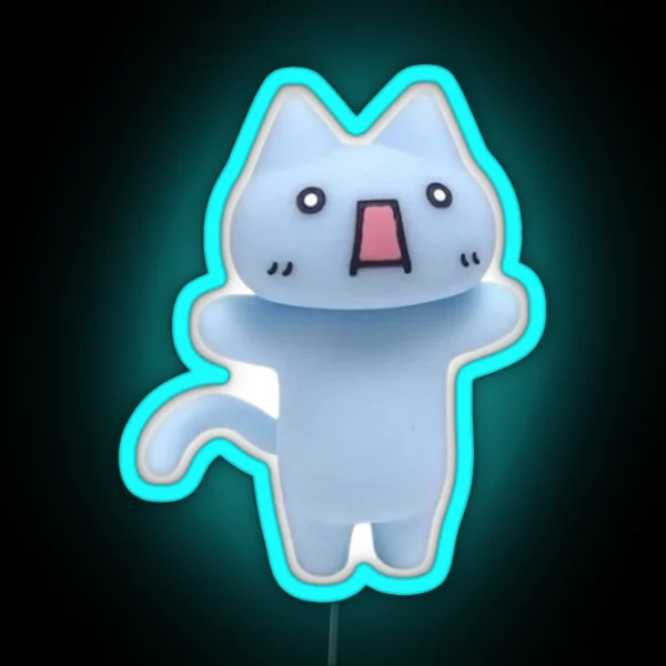 Blue Cat Figurine Cyber Pinterest Cute Led Kitty RGB Neon Sign