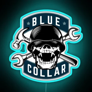 Blue Collar Hard Hat Skull RGB Neon Sign