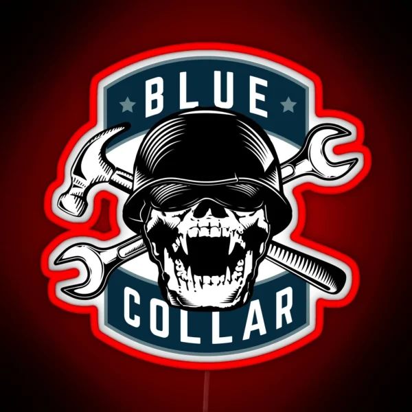 Blue Collar Hard Hat Skull RGB Neon Sign