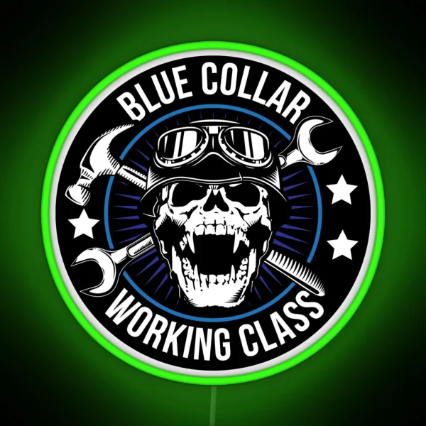 Blue Collar Working Class Skull RGB Neon Sign