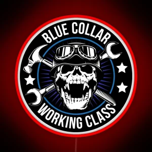 Blue Collar Working Class Skull RGB Neon Sign