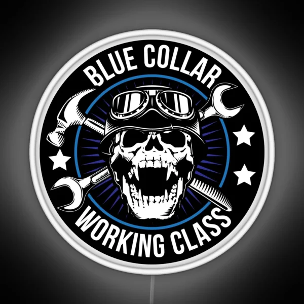 Blue Collar Working Class Skull RGB Neon Sign
