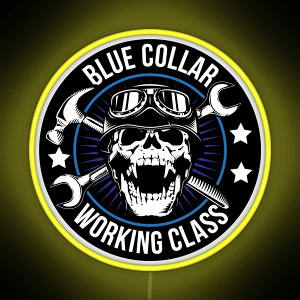 Blue Collar Working Class Skull RGB Neon Sign