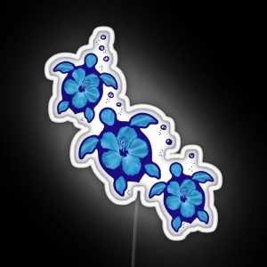 Blue Honu Hibiscus Turtles RGB Neon Sign