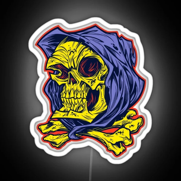 BLUE HOODED SKULL RGB Neon Sign