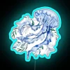 Vibrant ocean-inspired blue jellyfish with leaves in colorful RGB neon.