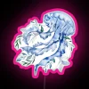 Vibrant blue jellyfish with leaves design rgb neon signage art