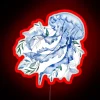 RGB neon sign featuring blue jellyfish amidst green leafy tendrils