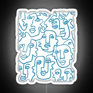 Blue Line Art Faces Print RGB Neon Sign