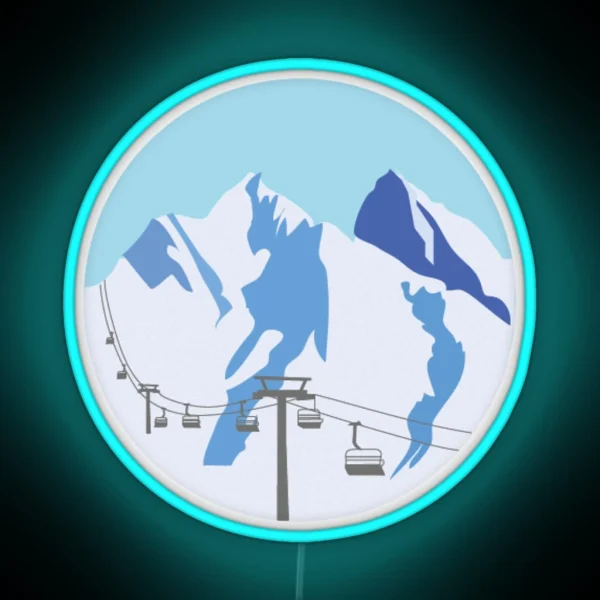 Blue Snowy Mountains Ski Led RGB Neon Sign
