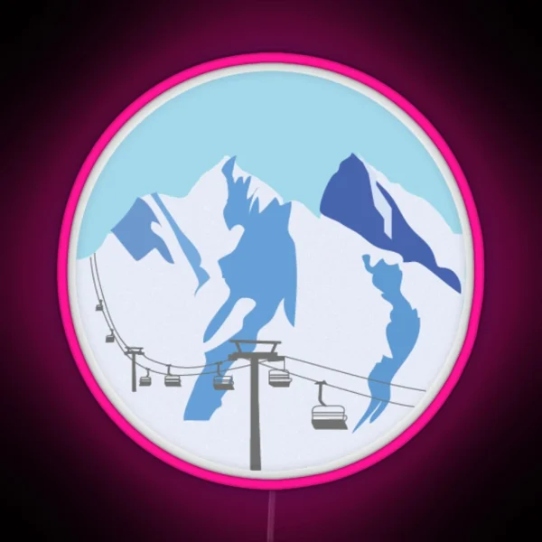 Blue Snowy Mountains Ski Led RGB Neon Sign