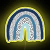 Vibrant blue textured RGB neon light display with rainbow colors