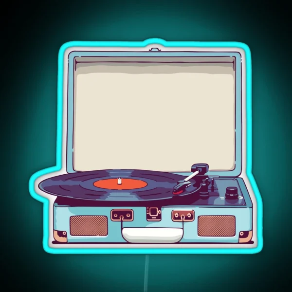 Blue Vinyl Record Player RGB Neon Sign