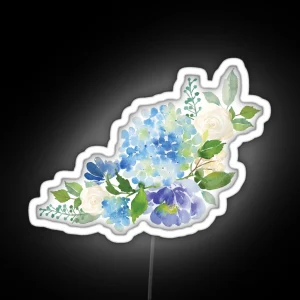 Blue Watercolor Hydrangea RGB Neon Sign