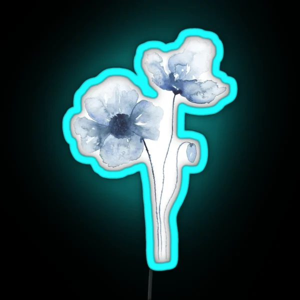 Blue Watercolor Poppies RGB Neon Sign