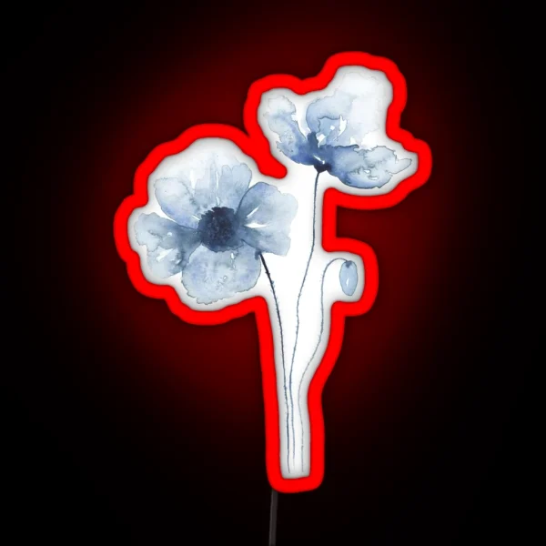 Blue Watercolor Poppies RGB Neon Sign