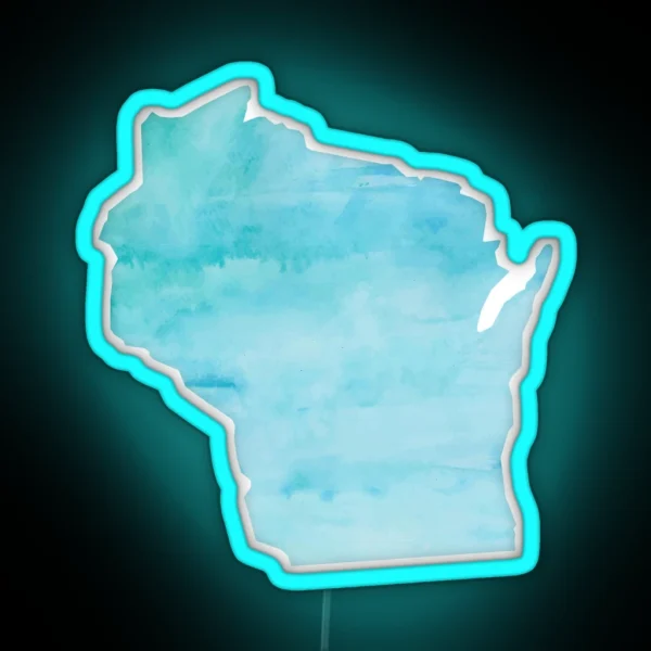 Blue Watercolor Wisconsin RGB Neon Sign