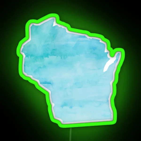 Blue Watercolor Wisconsin RGB Neon Sign