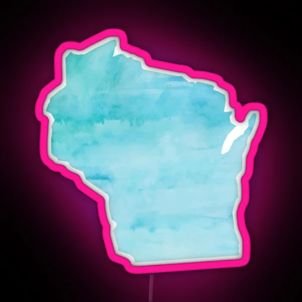 Blue Watercolor Wisconsin RGB Neon Sign