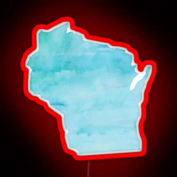 Blue Watercolor Wisconsin RGB Neon Sign