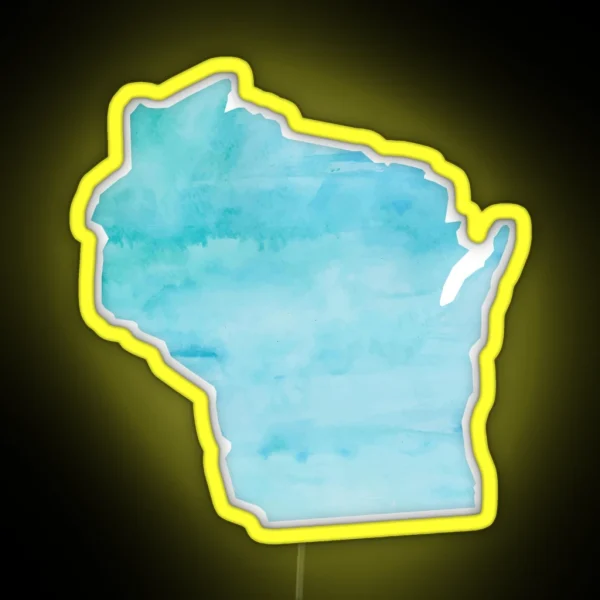 Blue Watercolor Wisconsin RGB Neon Sign