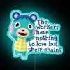 Retro-inspired blue and white 'Bluebear Rallies the Workers' neon office decor
