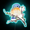 Vibrant blue bird perched on colorful berry branch neon art