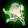 Whimsical Bluebird Perched on Vibrant Berry Branch RGB Neon Wall Art
