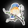 Colorful BlueBird perched on a bright berry branch glowing neon.