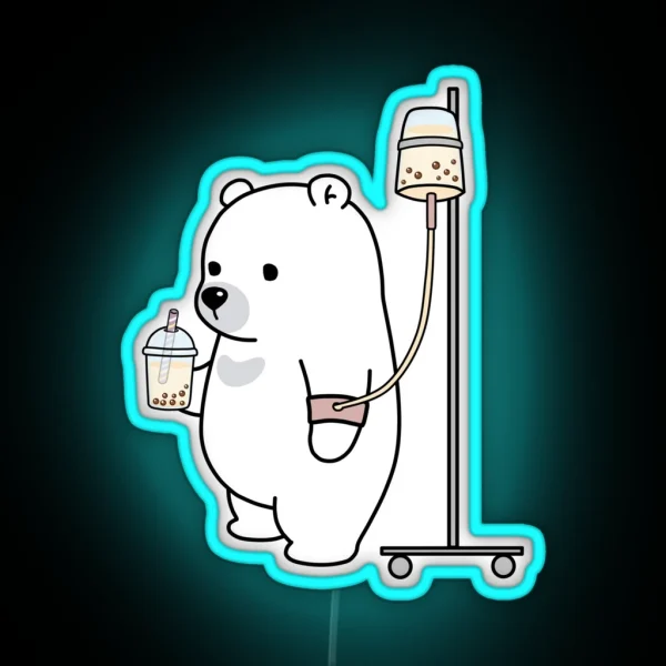 Boba Bear Loves Boba Too Much RGB Neon Sign