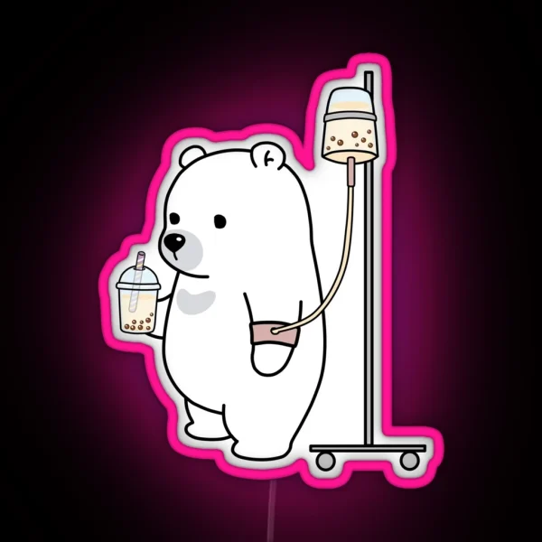 Boba Bear Loves Boba Too Much RGB Neon Sign