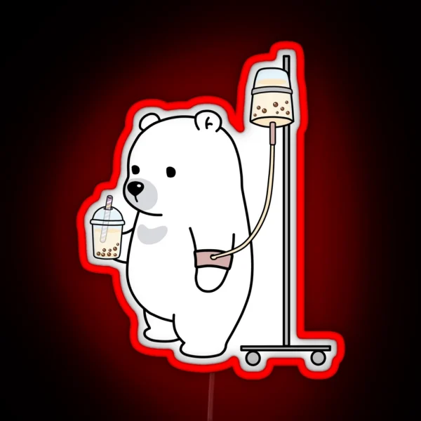 Boba Bear Loves Boba Too Much RGB Neon Sign