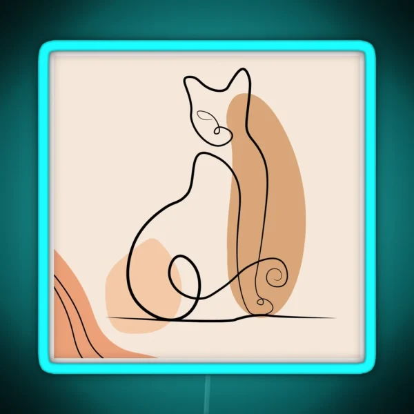 Boho Burnt Orange Cat Line Art Abstract Minimalist RGB Neon Sign