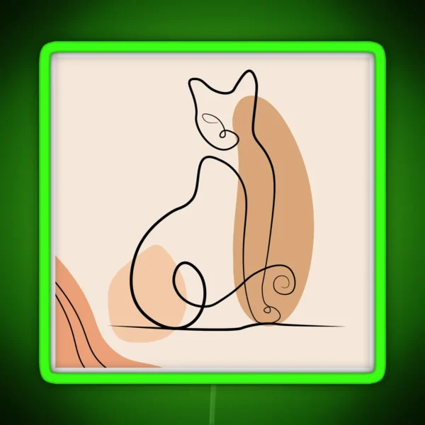 Boho Burnt Orange Cat Line Art Abstract Minimalist RGB Neon Sign