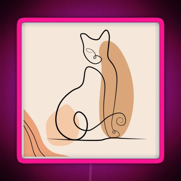 Boho Burnt Orange Cat Line Art Abstract Minimalist RGB Neon Sign