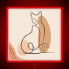 Whimsical bohemian burnt orange cat line art minimalist abstract design.