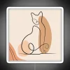 Vibrant bohemian art piece featuring bold orange cat silhouette outline.