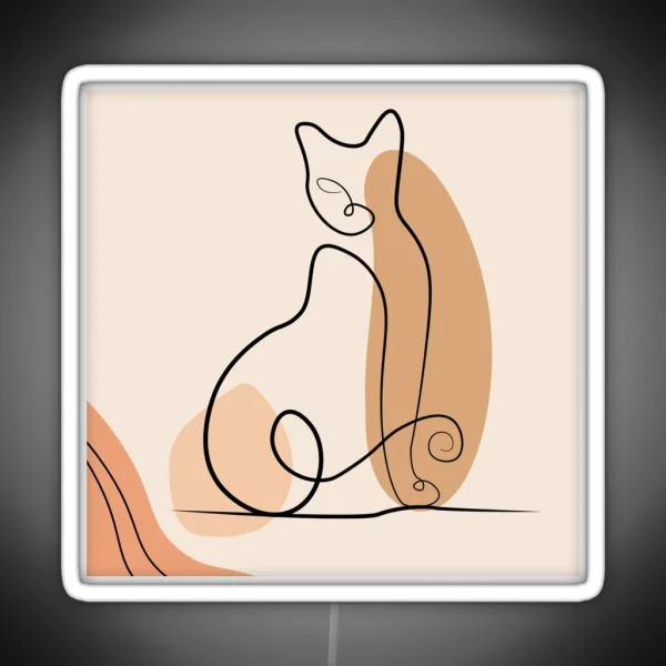 Boho Burnt Orange Cat Line Art Abstract Minimalist RGB Neon Sign