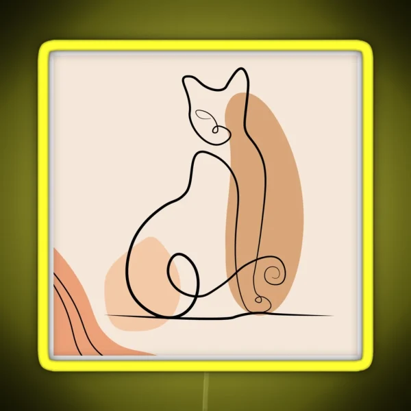 Boho Burnt Orange Cat Line Art Abstract Minimalist RGB Neon Sign