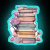 Vibrant bohemian pastel watercolor bookshelf decor with colorful neon accents