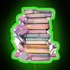 Boho Chic Home Decor Pastel Watercolor Book Stack Neon Accent Wall