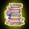 Boho chic pastel watercolor stack of books LED neon sign.