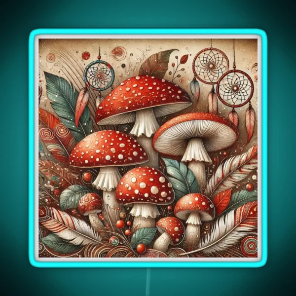 Boho Style Amanita Muscaria RGB Neon Sign