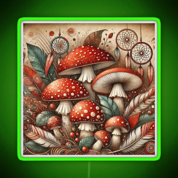 Boho Style Amanita Muscaria RGB Neon Sign