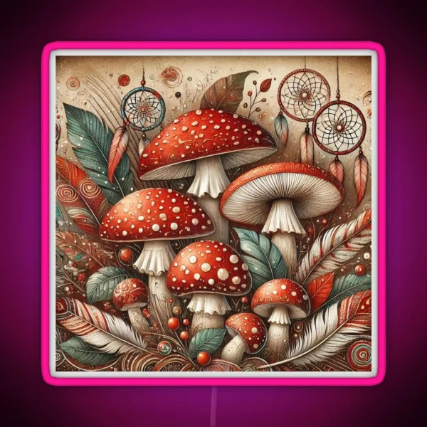 Boho Style Amanita Muscaria RGB Neon Sign