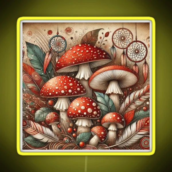 Boho Style Amanita Muscaria RGB Neon Sign