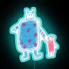 Whimsical friends' colorful adventure illuminated by vibrant RGB neon lights