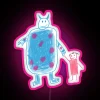 Whimsical RGB Neon Sign Featuring Adorable Boo and Kitty Characters