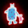 Whimsical duo of friends come alive in vibrant rainbow neon glow