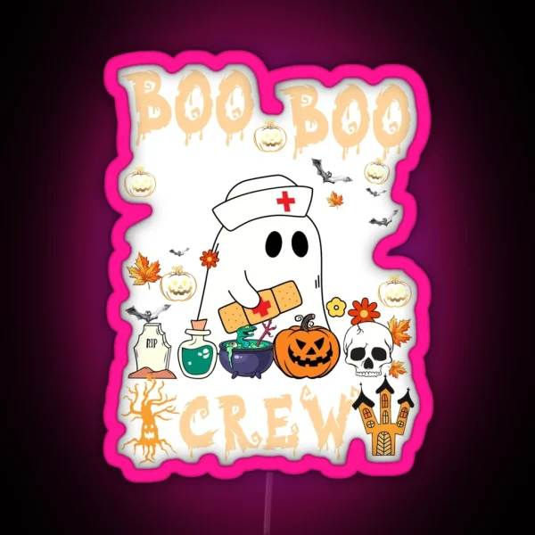 Boo Boo Crew Ghost Nurse Hallowen RGB Neon Sign